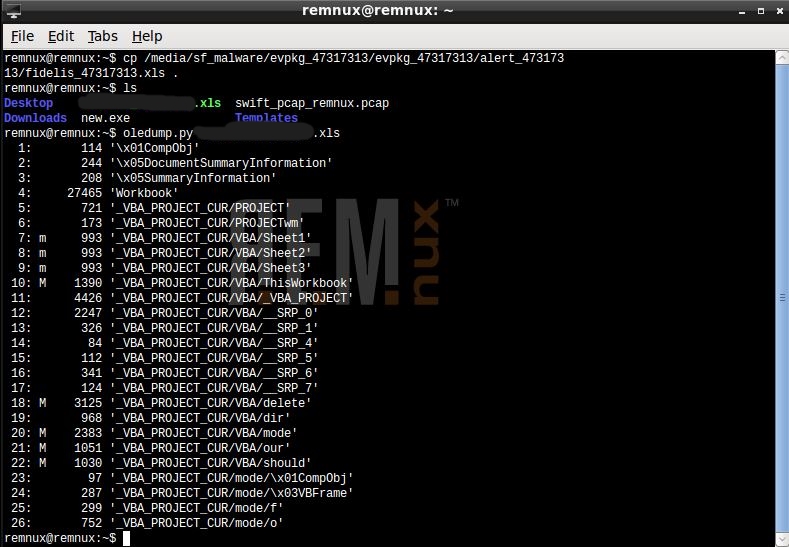 oledump.py results on Remnux