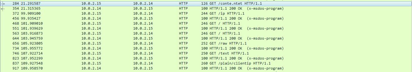 Wireshark showing payload download